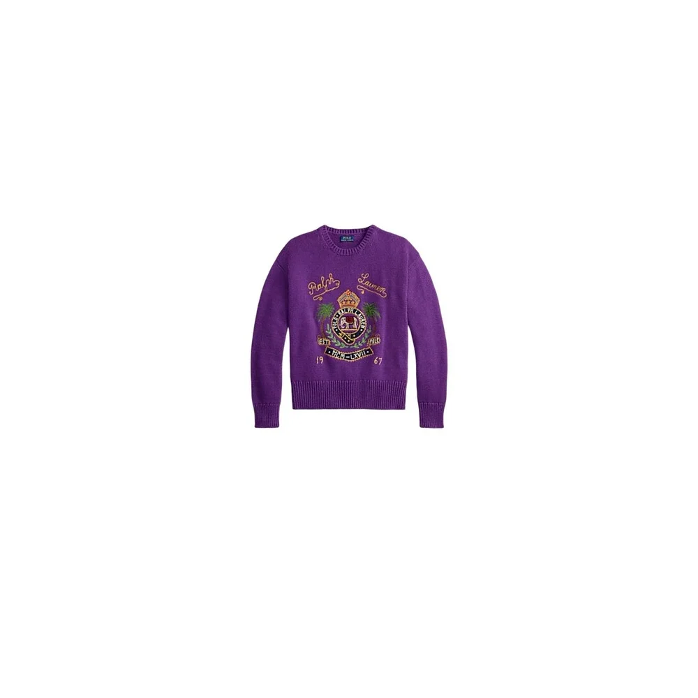 Polo Ralph Lauren Mens Purple Crest Embroidered Cotton Sweater Large NWT